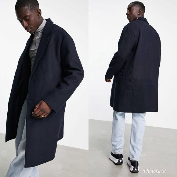 ASOS Design relaxed fit wool mix overcoat in Black - Picture 1 of 8